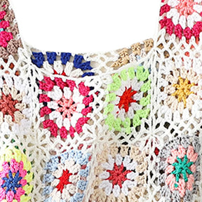 Tops femininos sem mangas de verão coloridos bordados de crochê a mão regata de malha a céu aberto