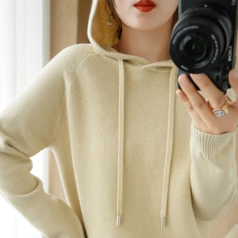 Camisola com capuz mulher outono inverno manga longa quente camisa de fundo sólido casual pullovers malha topos moda coreana jumper 2025