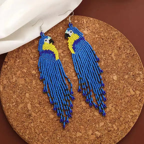 Brincos de contas de arroz borla papagaio design originalidade zoon mão tricô bohemia liga moda simples brincos de contas