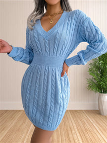 Vestidos femininos de suéter coquetel com decote em V vestido de malha suéter vestido bainha