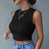 Casual sem mangas costela malha regata feminina verão y2k estilo de rua alta coreano moda mock pescoço fino ajuste colheita topo streetwear 2024