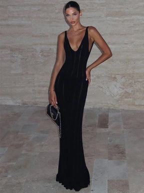 Trendix vestido de malha sem costas para mulheres, decote em v, slim, sem mangas, suspensório, maxi vestido, férias, sexy, praia, malha, elegante, vestido longo