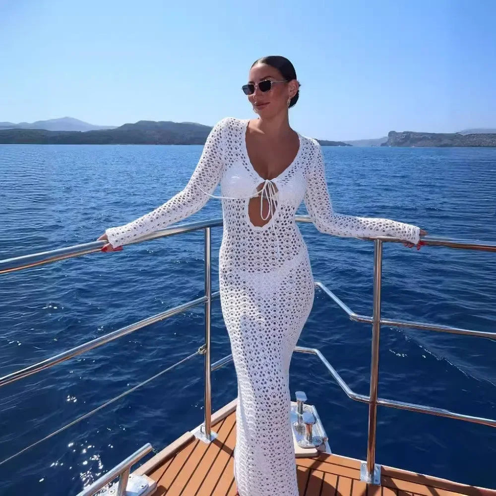 Vestido Longo de Tricot com Decote em V - Olívia Fios