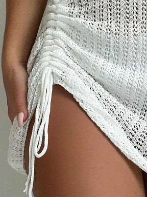 Moda e elegante saia curta festa na piscina com cordão vazado biquíni malha saia curta verão praia