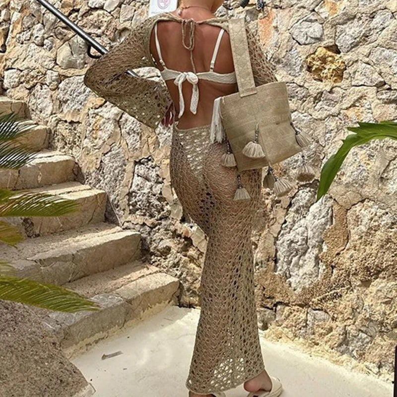 Vestido Longo de Tricot com Decote Redondo - Olívia Fios