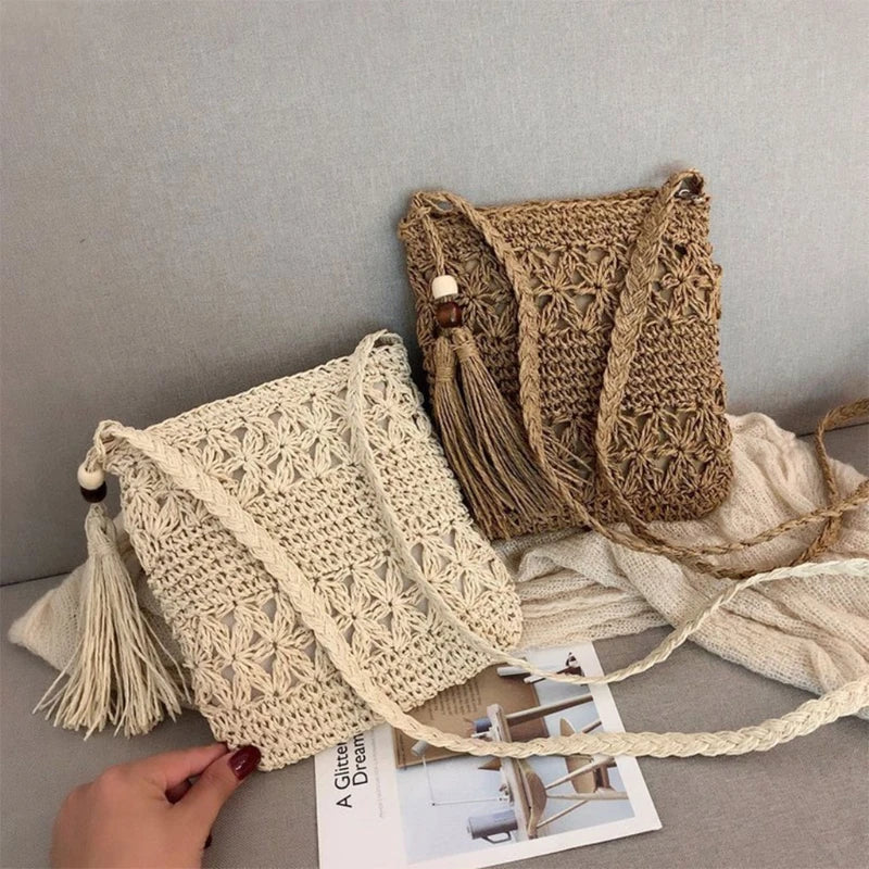 Bolsa Boho de Palha com Borla - Olívia Fios