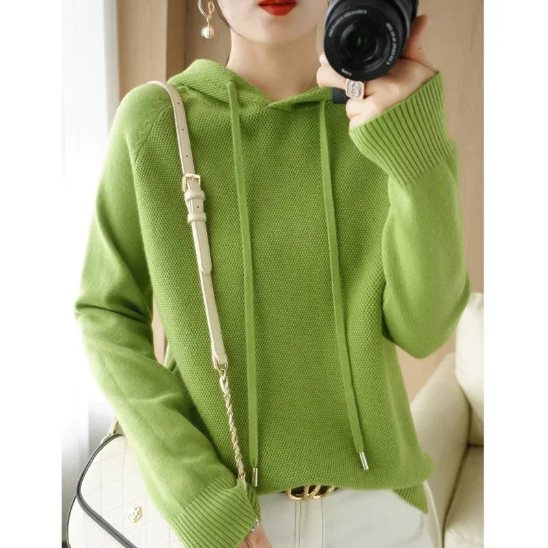 Camisola com capuz mulher outono inverno manga longa quente camisa de fundo sólido casual pullovers malha topos moda coreana jumper 2025