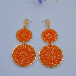 Brincos de contas redondos laranja girassol individualidade bohemia oco moda mão tricô simples arroz grânulo brincos