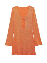 Sexy manga larga magro vestido de malha 2024 outono/inverno feminino elegante com decote em v vestidos curtos a2917