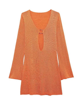 Sexy manga larga magro vestido de malha 2024 outono/inverno feminino elegante com decote em v vestidos curtos a2917