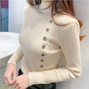 Mulheres de malha pulôveres de inverno 2024 moda manga longa branco preto suéteres gola alta roupas coreanas elegantes rosa senhoras topos