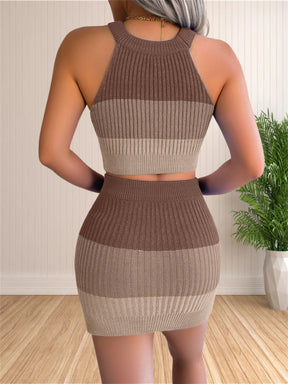 Vestido suéter feminino verão coração malha gola redonda sem mangas suéter roupas de 2 peças