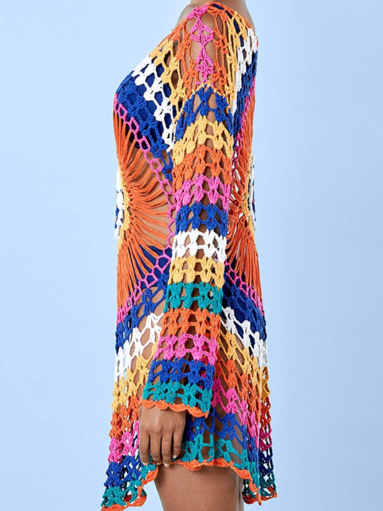 Vestido Arco-Íris de Crochê Elegância Verão - Olívia Fios
