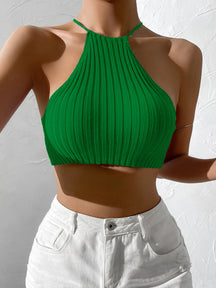 Womwen verão gravata sem costas colheita halter malha topo crossfit y2k colheita topo roupas femme sexy casual cordão recortado praia tanque